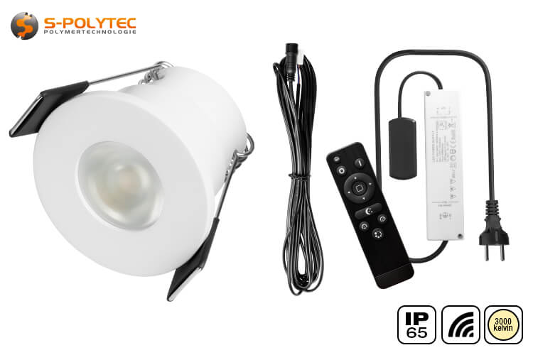 S-Polylight LED-buiteninbouwspots Ø36mm in een complete set met 4, 6, 8, 10 of 12 wit gelakte spots